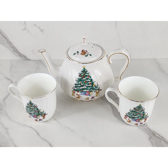 Salem China Christmas Eve Teapot w/ Lid Coffee Mug Teacup 10oz Year 50s x3 Vtg - Picture 2 of 16